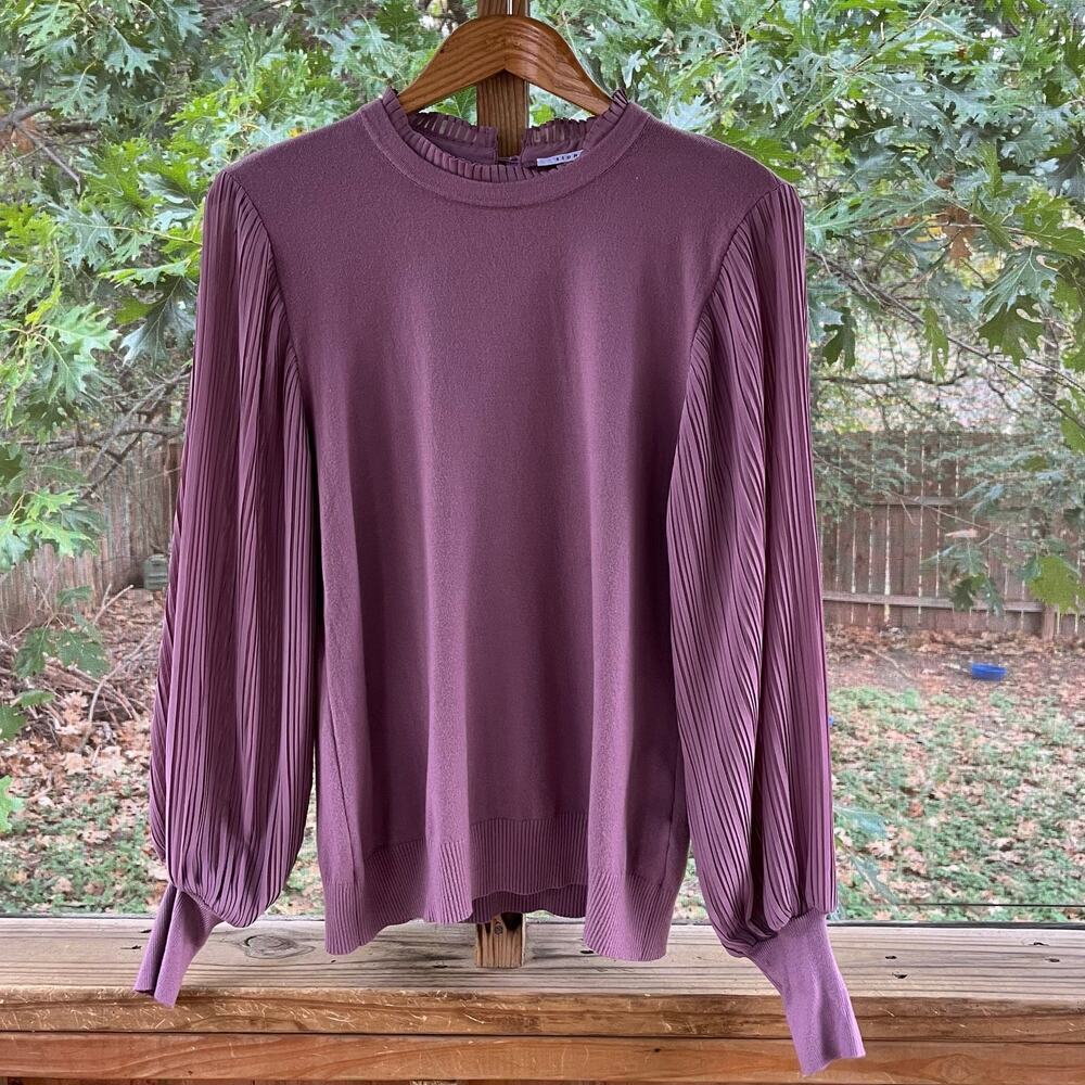 Sioni Women's Milano Sweater Pleated Bishop Sleeves Purple Size L